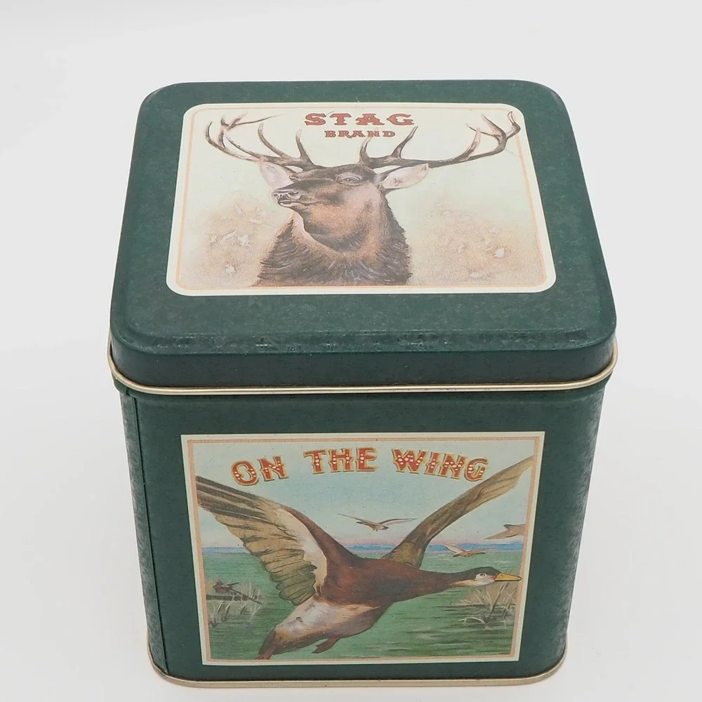 Vintage Metal Tin Box Mallard‎ Stag Jack Rabbit Retro Keepsake Container Rustic